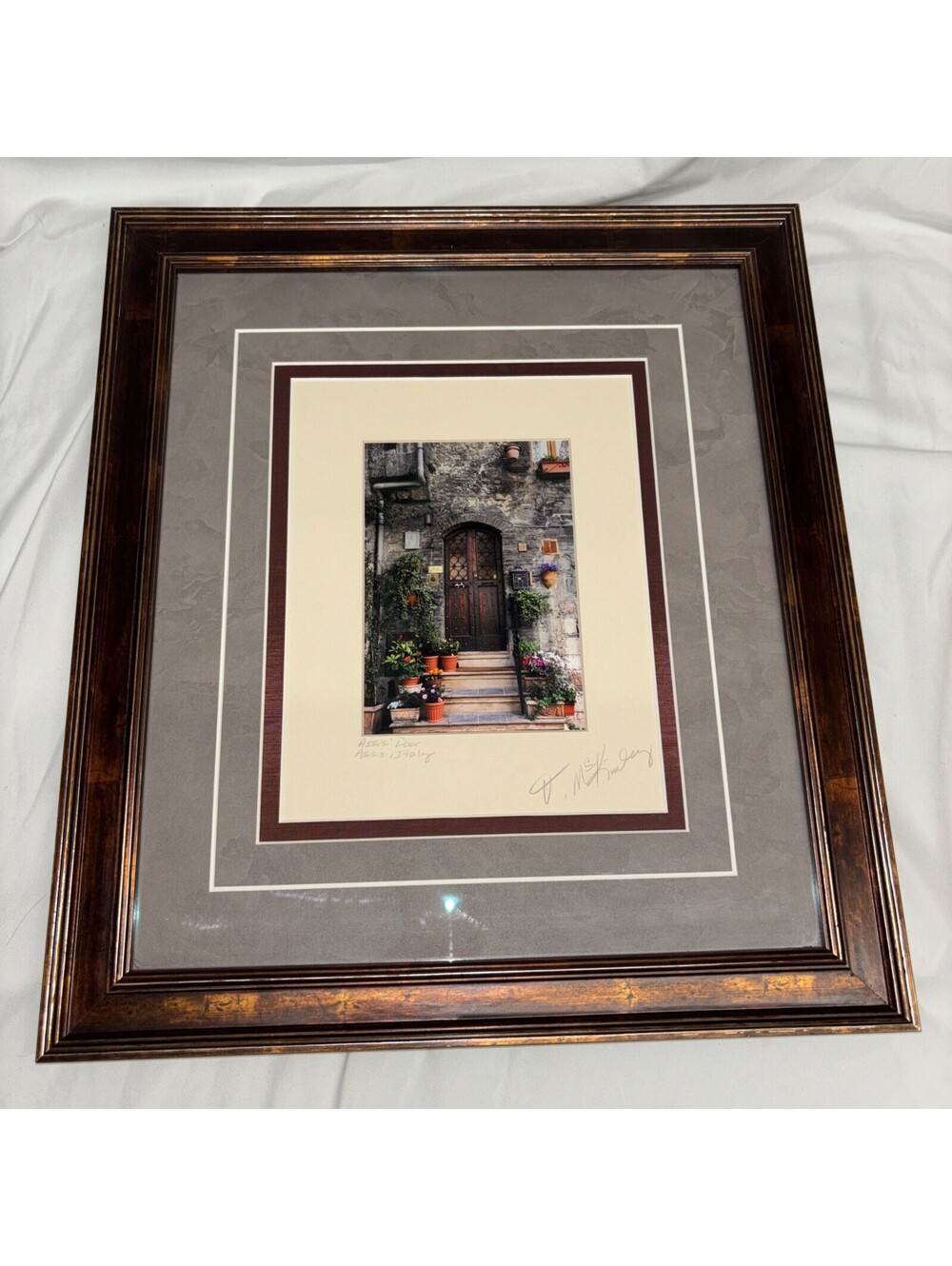 Framed Color Print Size 6” (Assisi Door) Italy, Size 18” x 16” Signed J McKinley